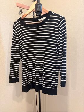 1901 Black and White Striped Crewneck Sweater